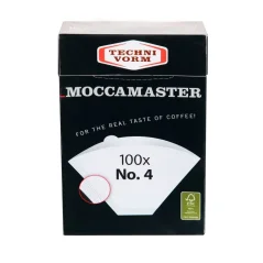Pacote de 100 filtros de papel branco tamanho 4 da marca Technivorm, ideais para preparar um café perfeitamente puro.
