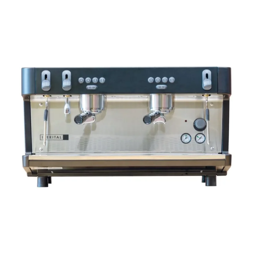Professional two-group espresso machine in black.