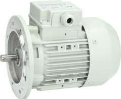 Dräifase Motor FIR mat enger hellter B5-Bréif an engem Klemmeblock, d'Well op enger Säit.