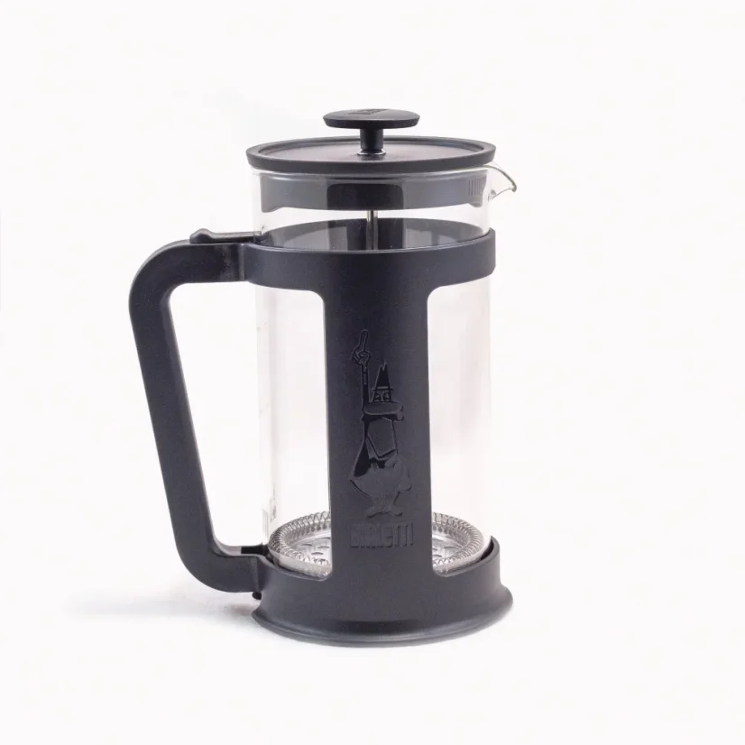 Schwarze French Press Bialetti Smart mit einem Volumen von 1000 ml und doppelwandig, um den Kaffee länger heiß zu halten.