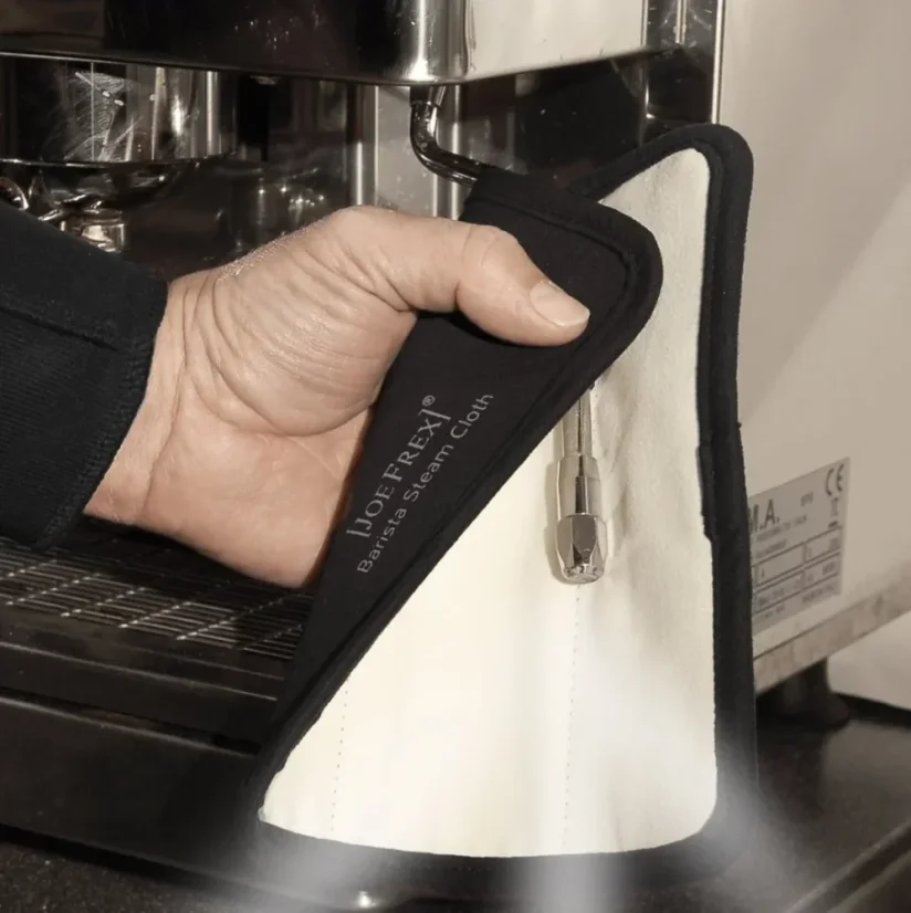 Barista towel, specifically designed for cleaning steam wands, measuring 150 x 150 mm.