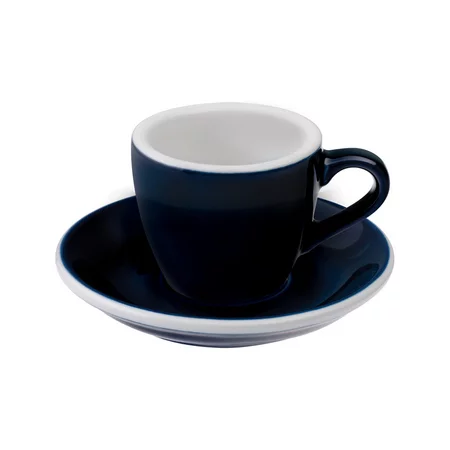 Modrý porcelánový šálka a podšálka Loveramics Egg Espresso s objemom 80 ml v farbe denim.