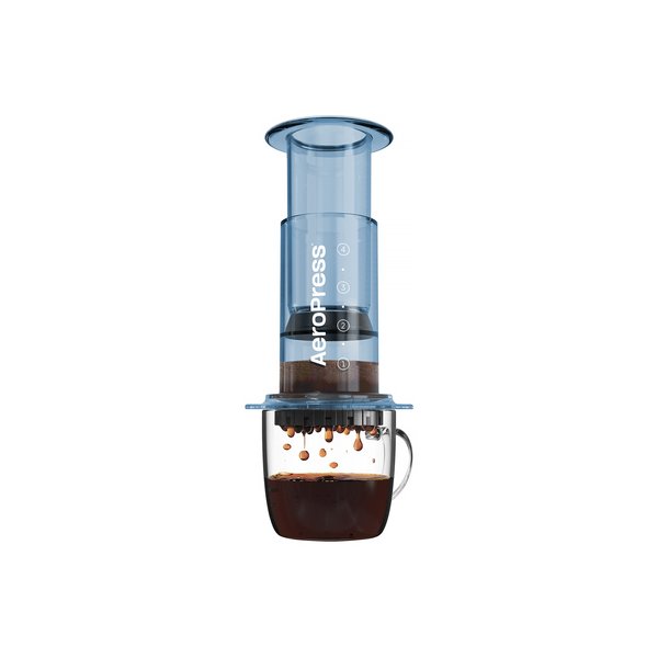 Aeropress Clear Blue features a beautiful crystal blue design.