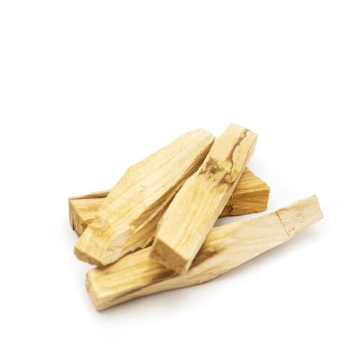 Flacon en verre de 10 ml d'huile essentielle 100% naturelle de Palo Santo, avec un arôme boisé.