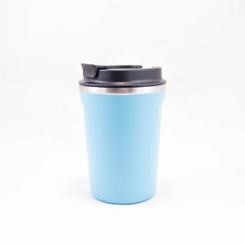 Gobelet Asobu Café Compact de 380 ml en couleur bleue, fabriqué en acier inoxydable, idéal pour les voyages.