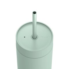 Mint-colored insulated tumbler with a straw for cold drinks.