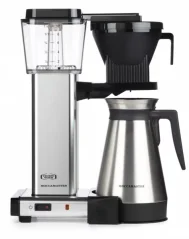 Stroj na výrobu filtrovanej kávy s nerezovou kanvicou pohľad z profilu