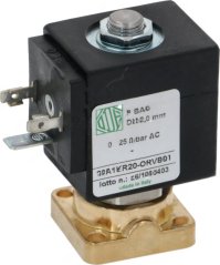 Elektromagnéitescht Ventil ODE mat schwaarzer Spull a messege Kierper mat zwee Ausgäng Elektromagnéitescht Ventil ODE mat schwaarzer Spull a messege Kierper mat zwee Ausgäng