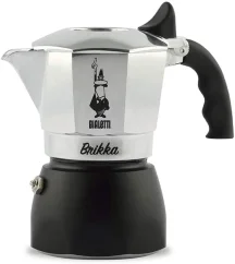 Bialetti Brika moka pot for 2 cups, side view on a white background Bialetti Brika moka pot for 2 cups, side view on a white background
