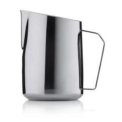 Black barista milk frothing pitcher with a capacity of 600 ml on a white background