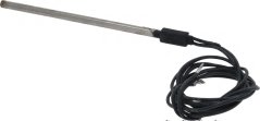 Dënnt zylindresch Patrounen-Heizelement mat schwaarzem Konnektorgehäus an engem laangen opgerollte Kabel. Dënnt zylindresch Patrounen-Heizelement mat schwaarzem Konnektorgehäus an engem laangen opgerollte Kabel.