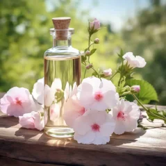 Flacon en verre de 10 ml d'huile essentielle 100% naturelle de guimauve, destinée à réduire les rides. Flacon en verre de 10 ml d'huile essentielle 100% naturelle de guimauve, destinée à réduire les rides.