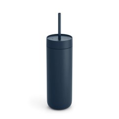 Gobelet isotherme avec paille pour boissons froides en couleur bleue.