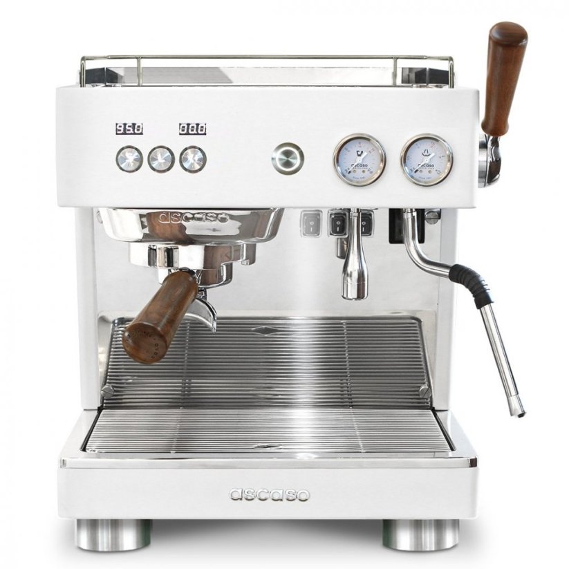 Machine à café mono-levier blanche Ascaso Baby T Plus.