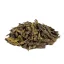 Spilled green tea China Sencha on a white background, side view