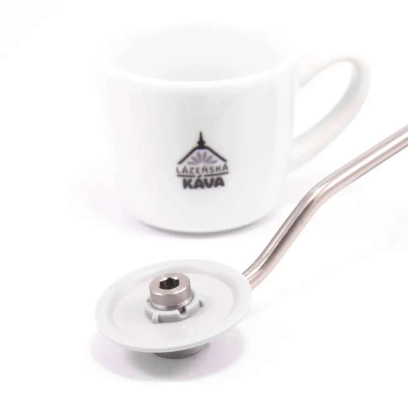 Ručný mlynček na kávu Timemore Chestnut C2 Max v bielej farbe, vyrobený z hliníka.