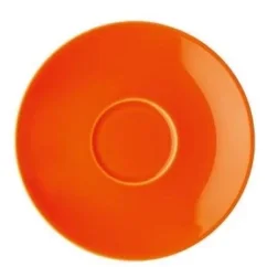 Orange saucer made of porcelain.