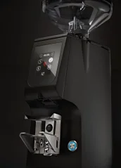 Electric coffee grinder Eureka Atom Excellence 75 in black, ideal for espresso preparation.