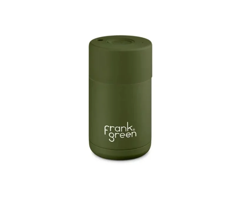 Frank Green Ceramic travel mug in khaki color, 295 ml, suitable for car use.
