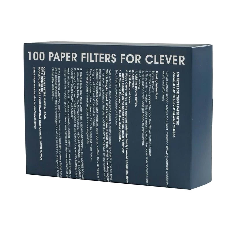 Weiße Papierfilter für Clever Dripper in Größe L, Packung mit 100 Stück, speziell für die Kaffeezubereitung.