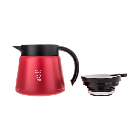 Serveuse isotherme rouge Hario V60-02 en acier inoxydable de 600 ml, idéale pour maintenir la température de votre café préféré.