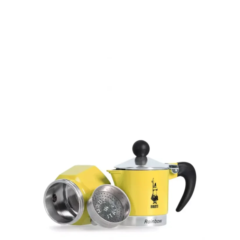 La cafetière Moka Rainbow 1 en jaune est le choix idéal pour les amateurs de café qui préfèrent le chauffage au gaz.
