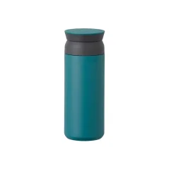 Stainless steel turquoise thermal bottle with a capacity of 500 ml on a white background