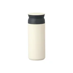 Hvid rustfri termoflaske på 500 ml på hvid baggrund Hvid rustfri termoflaske på 500 ml på hvid baggrund