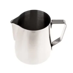Rhinowares stainless steel milk pitcher 360 ml on a white background, top view