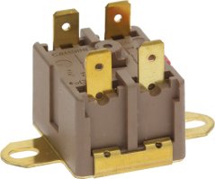 Kontakt-Thermostat 150°C 16A 250V, brong Plastikkierper mat véier Messeng-Stëftklemmen
