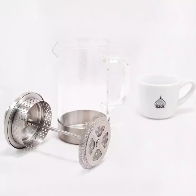 Prensa francesa Barista & Co Core Coffee Press Steel 350 ml en acabado plateado de acero inoxidable para preparar un delicioso café.