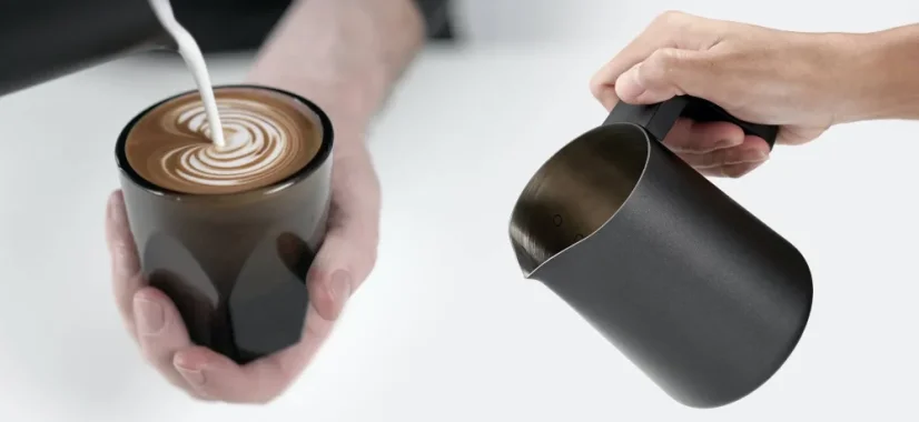 Pichet à Lait Sans Poignée Subminimal FlowTip - Acier Inoxydable Noir, Pour Latte Art - Pot à Mousse Pour Café