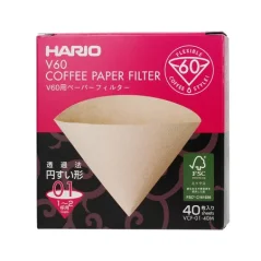 Filtros de papel sin blanquear Hario Misarashi V60-01, 40 unidades.