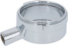 Verchromten Hiewel vum Buedemlosen Portafilter La Marzocco mat engem seitlechen Montagestutz, vu uewen gesinn. Verchromten Hiewel vum Buedemlosen Portafilter La Marzocco mat engem seitlechen Montagestutz, vu uewen gesinn.