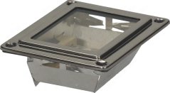 Glühbirhalter mat engem quadratesche Inox-Kader an enger duerchsiichteger geraffelter Glaskuvertür.