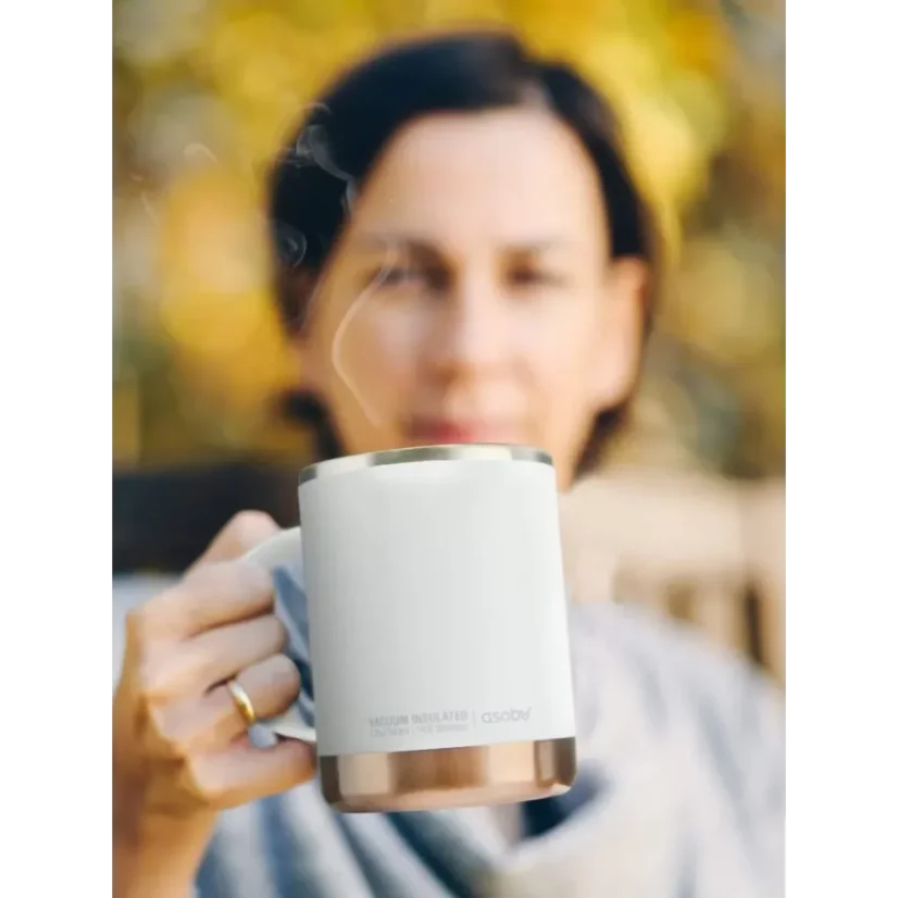 The Ultimate Coffee Mug is a white insulated mug with a capacity of 360 ml and double-wall insulation, ideal for keeping your coffee hot for an extended period.
