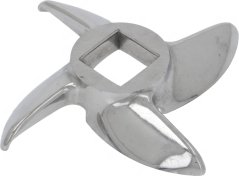 Fleeschwollef-Messer Modell 12 aus Edelstahl mat engem quadrateschen zentrale Luch.