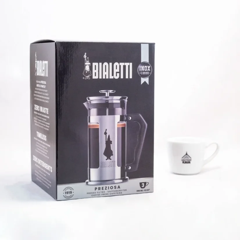 French press Bialetti Preziosa s objemom 350 ml vyrobený zo skla.