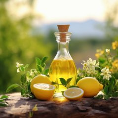 Sklenená fľaštička s 10 ml 100% prírodného citrónového esenciálneho oleja od značky Pěstík, vhodného pre starostlivosť o vlasy.