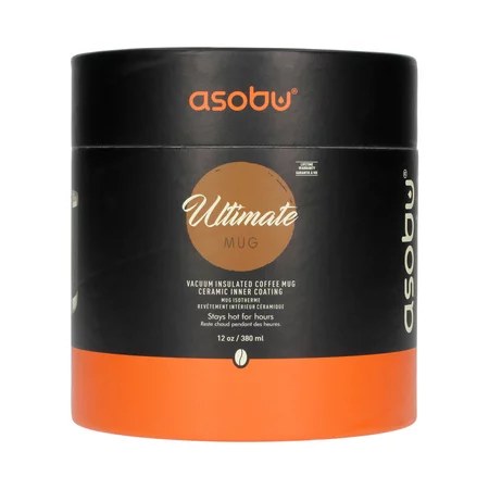 Termohrnček Asobu Ultimate Coffee Mug v čiernej farbe s objemom 360 ml, ideálny na cestovanie.