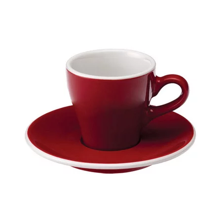 Červený porcelánový šálka na espresso s tanierikom značky Loveramics s objemom 80 ml.