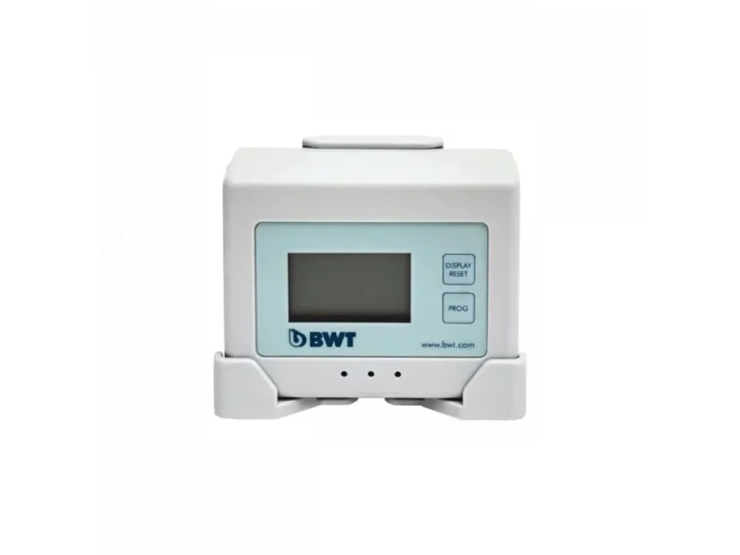 LCD display for BMWT AQA water filtration on a white background
