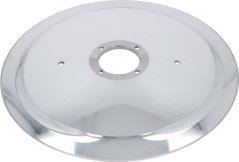 Ronnt Inox-Messer vum Schneidapparat mat sechs Sauglächer ronderëm de zentrale Ring. Ronnt Inox-Messer vum Schneidapparat mat sechs Sauglächer ronderëm de zentrale Ring.