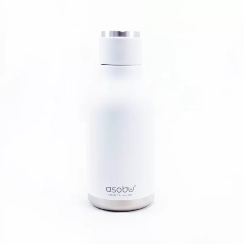 Bouteille de voyage blanche Asobu Urban d'une contenance de 460 ml, idéale pour maintenir votre boisson à la température souhaitée lors de vos déplacements.