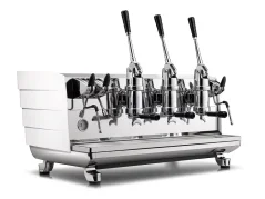 Machine à café professionnelle à levier Victoria Arduino 358 White Eagle Leva 3GR de couleur blanche avec une capacité quotidienne de 450 tasses de café.