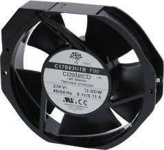 Komplett Axialventilator mat schwaarzem Kader, Schutzgitter a Schaufelrad dran.