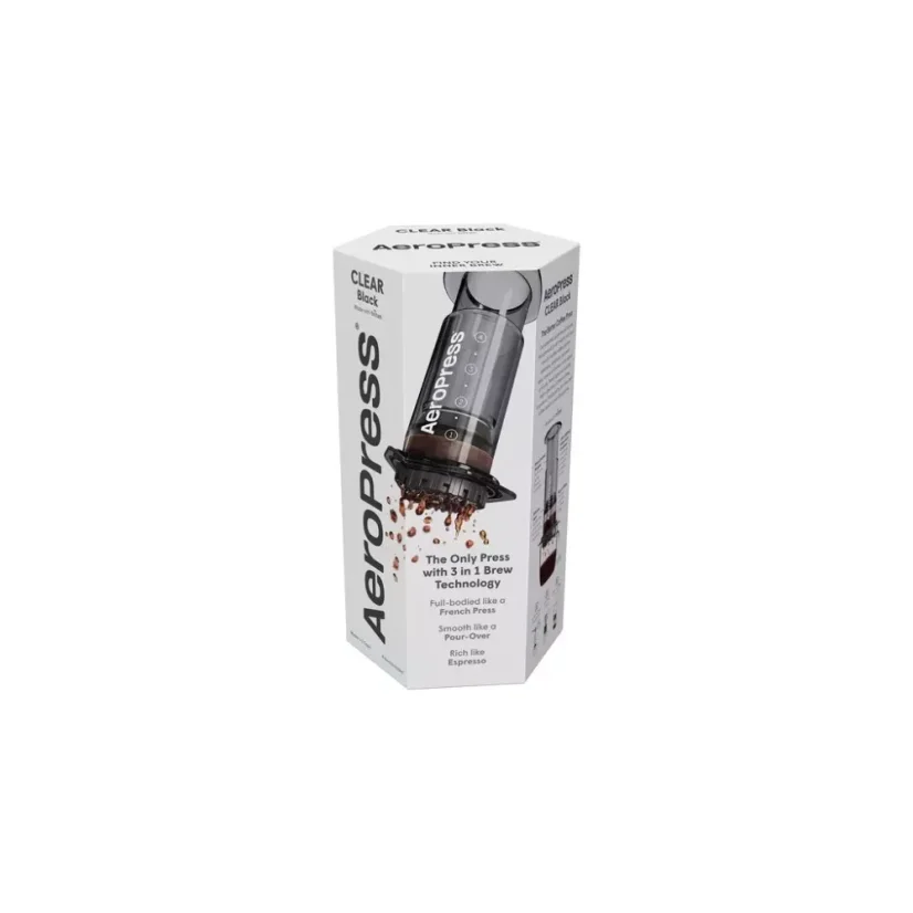 Originálne balenie Aeropressu Clear Smoked.