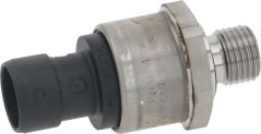 Drocksensor mat Metallgehäis, schwaarzem Plastik-Steckverbinder an engem Messing-Gewenndanschloss. Drocksensor mat Metallgehäis, schwaarzem Plastik-Steckverbinder an engem Messing-Gewenndanschloss.