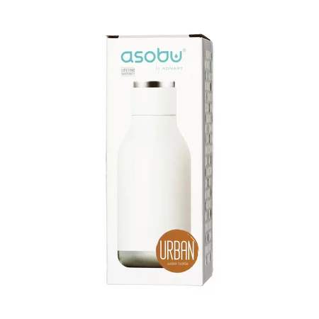 Weiße Reiseflasche Asobu Urban mit einem Volumen von 460 ml, ideal, um Getränke unterwegs auf Temperatur zu halten.