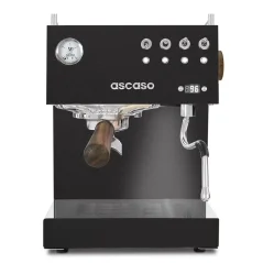 Cafetera Ascaso Steel UNO PID en acabado negro con elementos de madera, ideal para la preparación de espresso en casa, con depósito de agua. Cafetera Ascaso Steel UNO PID en acabado negro con elementos de madera, ideal para la preparación de espresso en casa, con depósito de agua.
